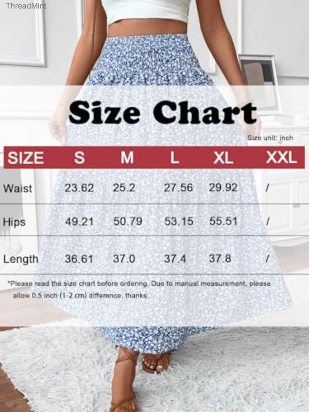 Women's Smocked High Waist Maxi Skirt Casual Boho Long Skirts with Pockets - Picture 4 of 7